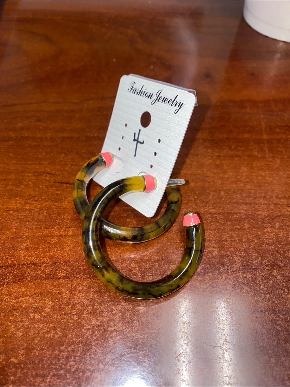 Fashion Jewelry Tortoiseshell Hoop Earrings with Pink Accents